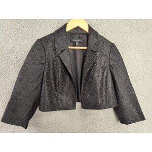 Carmen Marc Valvo Women Black Shimmer Blazer Cropped Long Sleeve Open Front 12